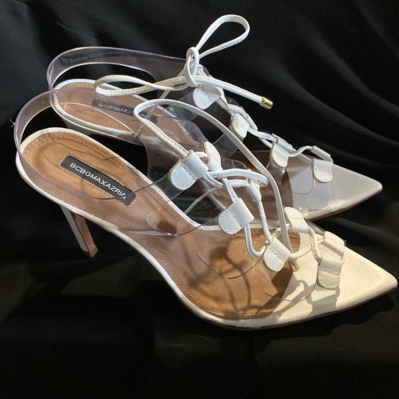 BCBG VINYL WHITE/CLEAR HEELS - Picture 1 of 4